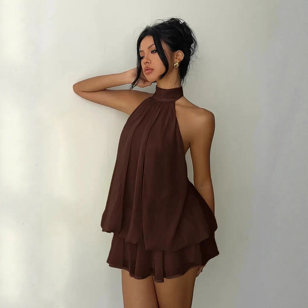 Womens Halter Neck Chiffon Dress