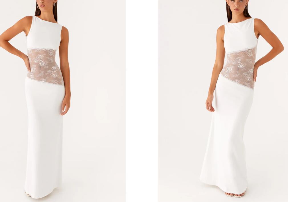 Women's Lace Satin Backless Long Dress