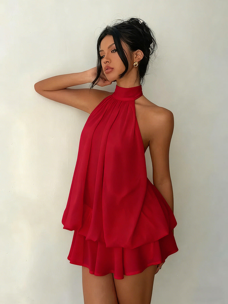 Womens Halter Neck Chiffon Dress