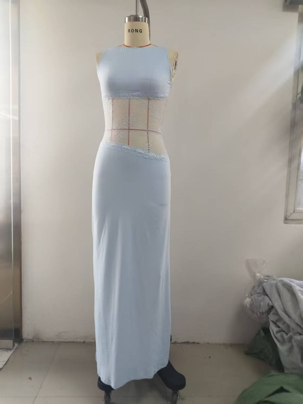 Women's Lace Satin Backless Long Dress