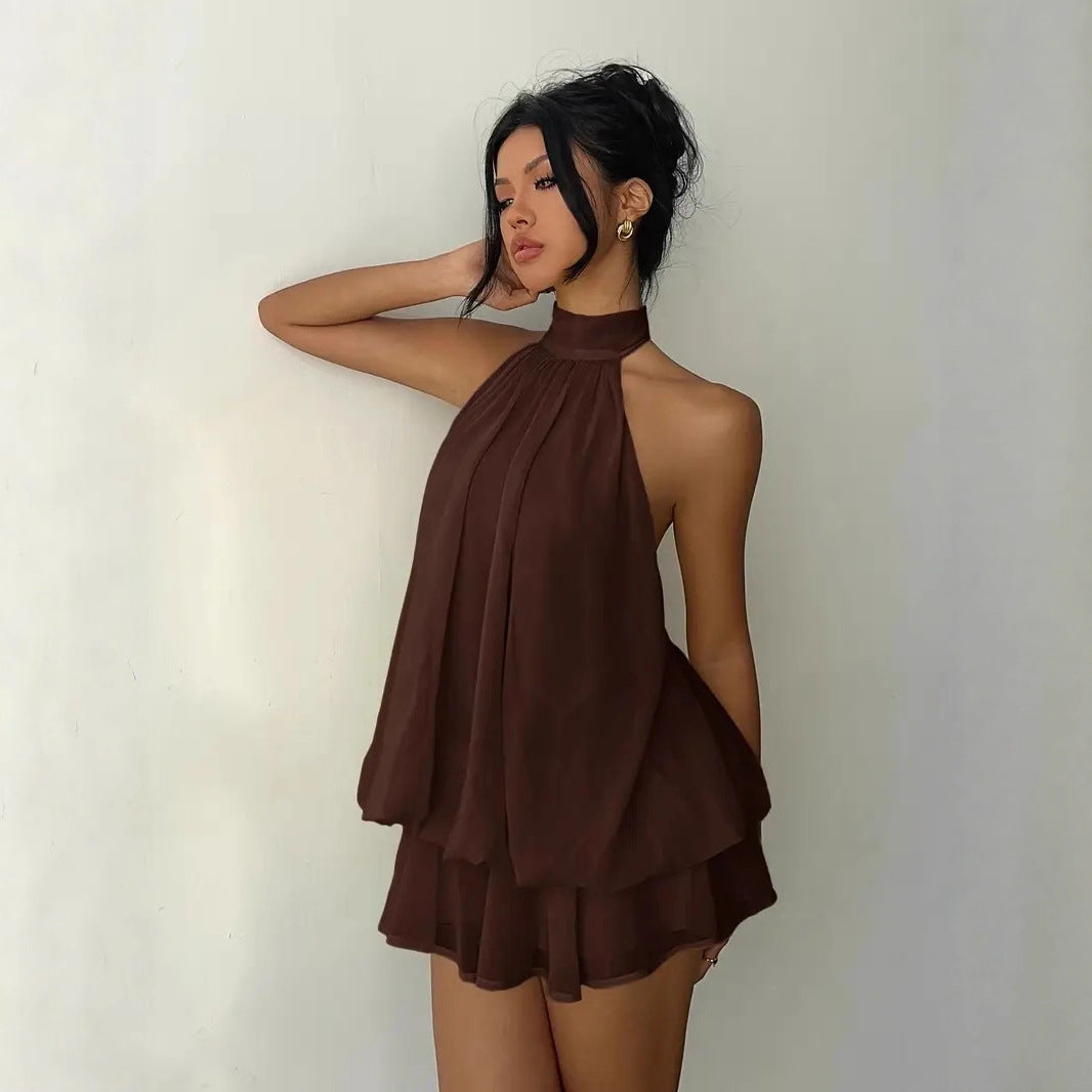 Womens Halter Neck Chiffon Dress