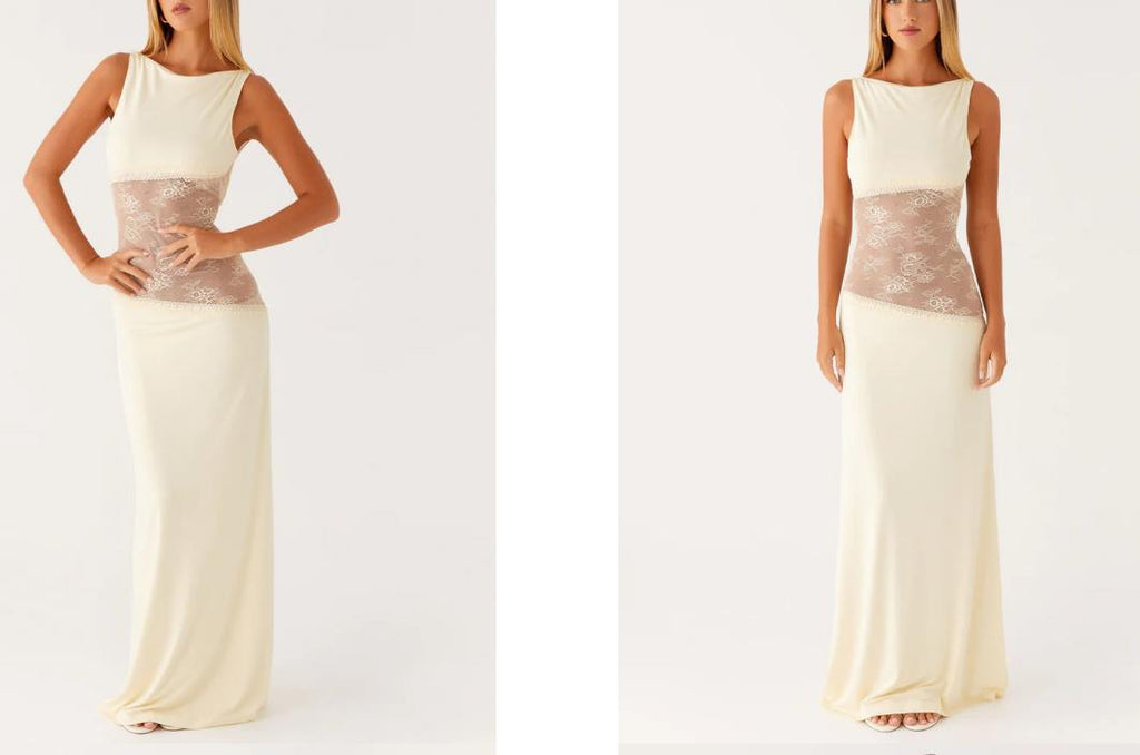 Women's Lace Satin Backless Long Dress