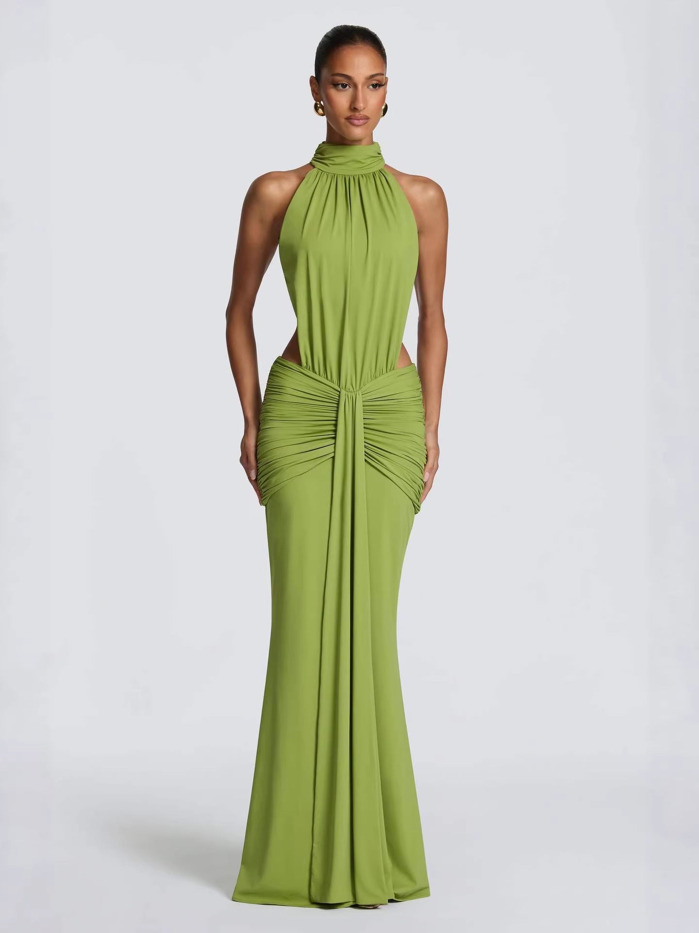 Halter Neck Pleated Long Dress