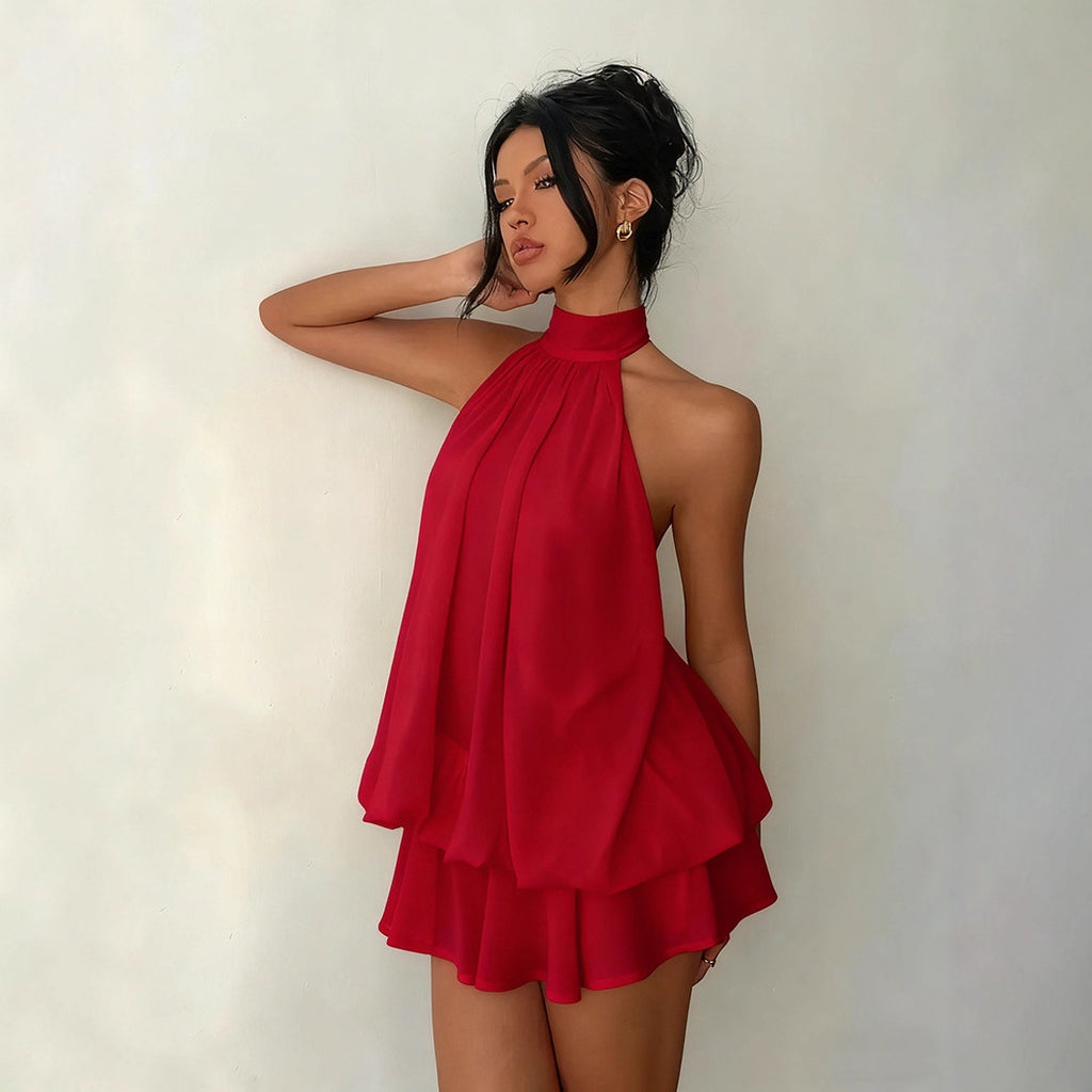 Womens Halter Neck Chiffon Dress